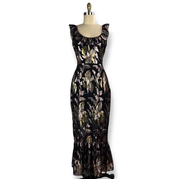 New w/ Tags WE ARE KINDRED silk metallic floral dress HARLOW FLOUNCE gown. - Picture 4 of 17